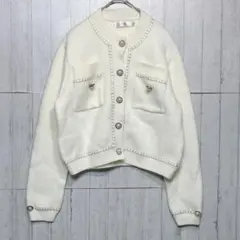 Knit Mix ニットミックス　長袖カーディガン　オフホワイト【S】レディース