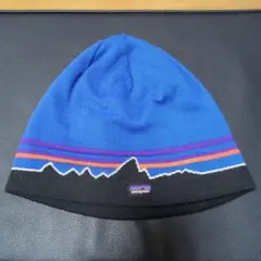 patagonia ストライプニット帽 青