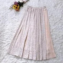EAST BOY　プリーツ　ロングスカート　切り替え　マキシ　ドット　アイボリー