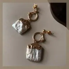 バロックパール×ゴールドメタル ハンドメイドピアス 淡水パール イヤリング 秋