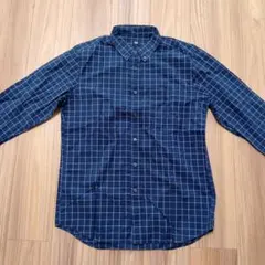 ユニクロ　ネイビー チェック柄 長袖シャツ Lサイズ