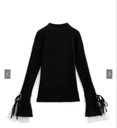 リボンレースベルスリーブニットトップス