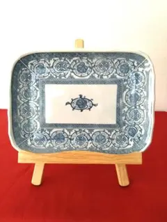 レトロな青い花柄の陶器皿