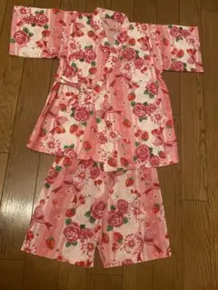 ピンク 花とイチゴ柄 甚平 100センチ