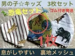 子ども　マスク　キッズ　幼児　男の子　恐竜　ティラノ　トリケラトプス　3枚