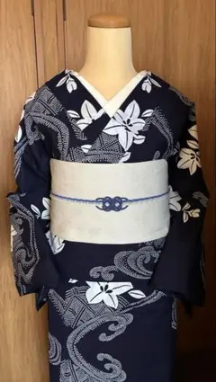 濃紺×ターコイズブルー 浴衣 裄70.5 うちわ柄 注染 - メルカリ