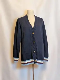 TOMMY HILFIGER ロング カーディガン 紺 M バックロゴ ウール混のサムネイル