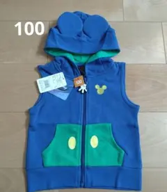 【新品】BABYDOLL ミッキー Disny 耳付きフードベスト 青 100
