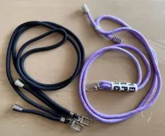【ほぼ未使用】スマホストラップ ２個セット 斜め掛け ブラック パープル