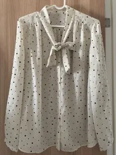 ROPEアイボリー ドット柄リボンブラウス38サイズ