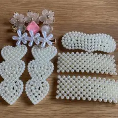 パールビーズと花のヘアクリップセット