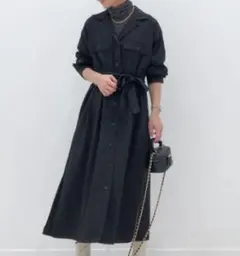 美品✨ユニクロ UVカット 長袖シャツワンピース ベルト付き ブラック S