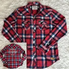 Aeropostale レッド・チェック柄 長袖シャツ サイズL バックプリント