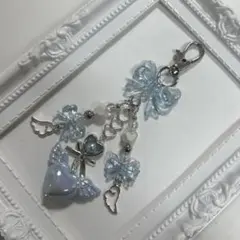 ハンドメイド　ビーズキーホルダー　ブルーのハート