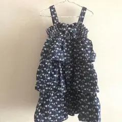 ケイトスペード　120 ネイビー フリル 花柄 ノースリーブワンピース デニム