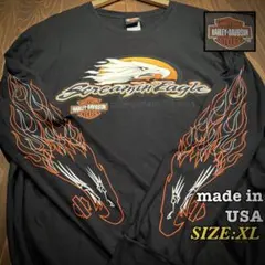 ▫70s ハーレー ビンテージ Tシャツ ラグランスリーブ オレンジ 黒 y2k 