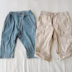 GAP バースデイ ベージュとストライプのパンツ 2枚セット 80cm