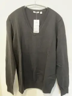【未使用】ウォッシャブルコットンvネックセーター　ブラック XL