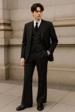 スリーピーススーツ ブラック メンズ ジャケット ベスト パンツ セットアップ