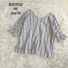 ベイフロー シャツ グレー ストライプ Vネック バルーンスリーブ a3304