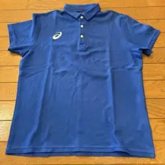 asics 青 半袖 ポロシャツ Lサイズ