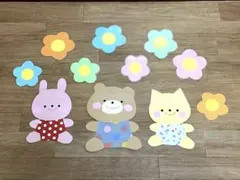 【壁面飾り】動物3体 お花セット ラミネート済 オールシーズン 保育