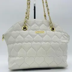 【良品】モスキーノ　ハンドバッグ　肩掛け　ホワイト　レザー　キルティング　ハート