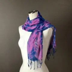 ★used★タイダイエスニックグラデーションハンドメイド薄手ストールマフラー★