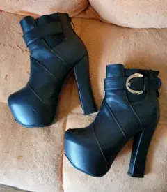 太ヒール 厚底ブーツ ブラック 24cm ギャル