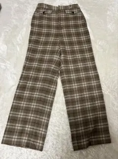 GU ブラウン系チェック ワイドレッグスラックス Sサイズ