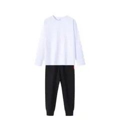 2点セット 長袖白Tシャツ1枚 と 黒色スウェットズボン1枚 130cmサイズ