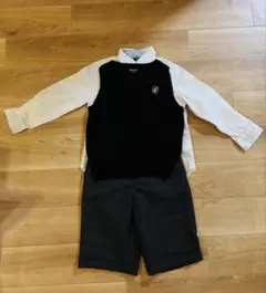 フォーマルセット ホワイトシャツ ブラックベスト ダークグレーショートパンツ