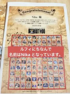 ONE PIECE WT100 コンプリート記念表彰状 ナミ宛 ルフィ誕生日日付