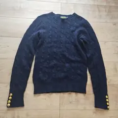 ☆RALPH LAUREN☆ネイビーケーブル編みニット☆スカルボタン☆