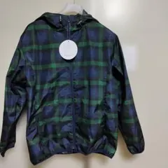 フード付きネイビーグリーンチェックジャケットウィンドブレーカー