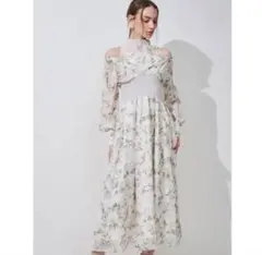 【マーキュリーデュオ】水彩フラワーウエストリブカシュクールワンピース【M】春夏