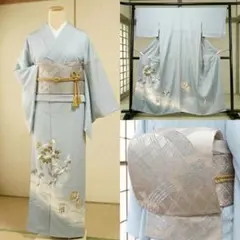 美品　正絹　色留袖　袋帯　一つ紋　４点フルセット　入学式　結婚式　礼装　三越　青
