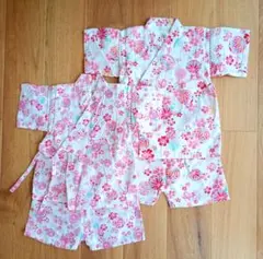 女の子　甚平　姉妹お揃い　ピンク　80 90