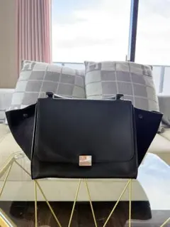 CELINE トラペーズ ショルダーバッグ ネイビー×エトープ×ダークグレー