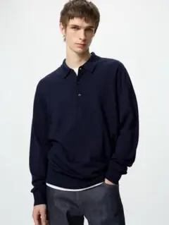 新品UNIQLO ユニクロ　メリノニットポロ　ネイビー　3XL ウール　セーター