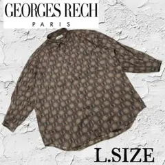 x12【GEORGES RECH】 総柄7分袖シャツ ブラウン Lサイズのサムネイル
