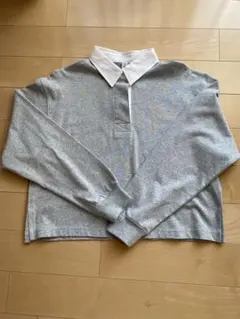 グレー 長袖ポロシャツ ホワイト襟