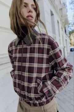 ZARA チェック柄フェイクレザー ボンバージャケット S 未使用に近い
