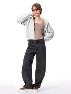 バレルレッグジーンズ(丈標準71.0～75.0cm)GU ジーユー　ダークグレイ