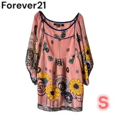 Forever21 フォーエバー21 花柄　シフォン チュニック S 七分袖のサムネイル
