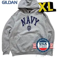 US NAVYパーカー　XLサイズ　USNA　米軍　グレー　ネイビーgildanのサムネイル