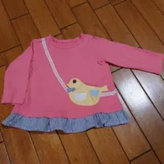 kladskapピンク 鳥のアップリケ Tシャツ 80サイズ