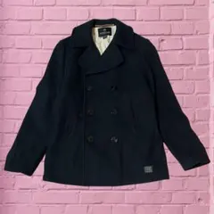 極美品 ダブルボタン ウール混 黒 コート カジュアル アウター