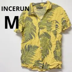 INCERUN 半袖シャツ M イエロー シダ柄　レディース　アロハ