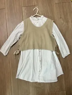 ベージュ レイヤードワンピース